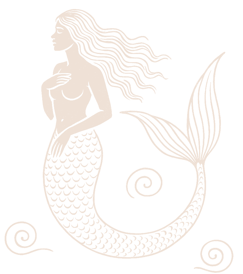 The mermaid from the cover of Weight of Salt, drawn in cream line.